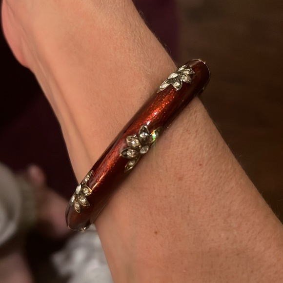 Rust red gold floral cuff metal bracelet bangle women’s fashion jewelry - Picture 10 of 13